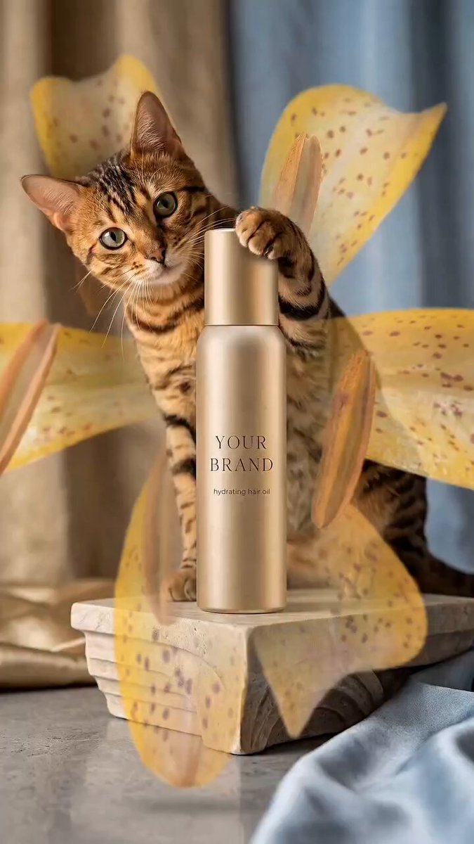 A luxury beauty commercial for a hydrating hair oil, shot with a DSLR 85mm