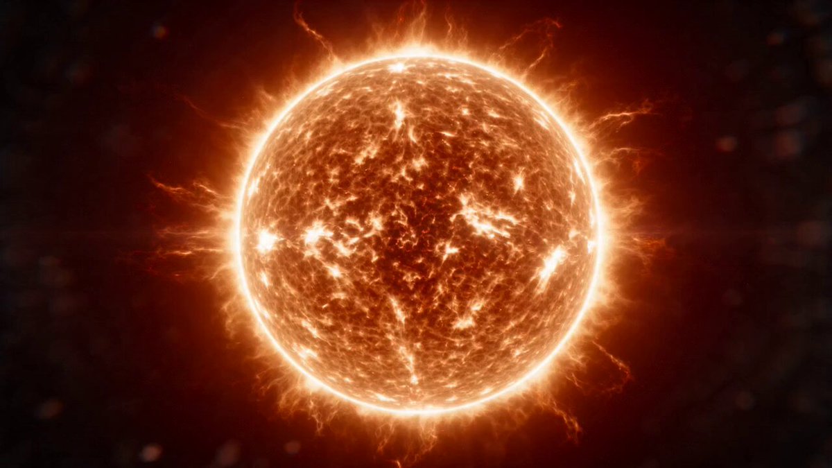 The camera dives through an opening in the surface of an artificial sun.