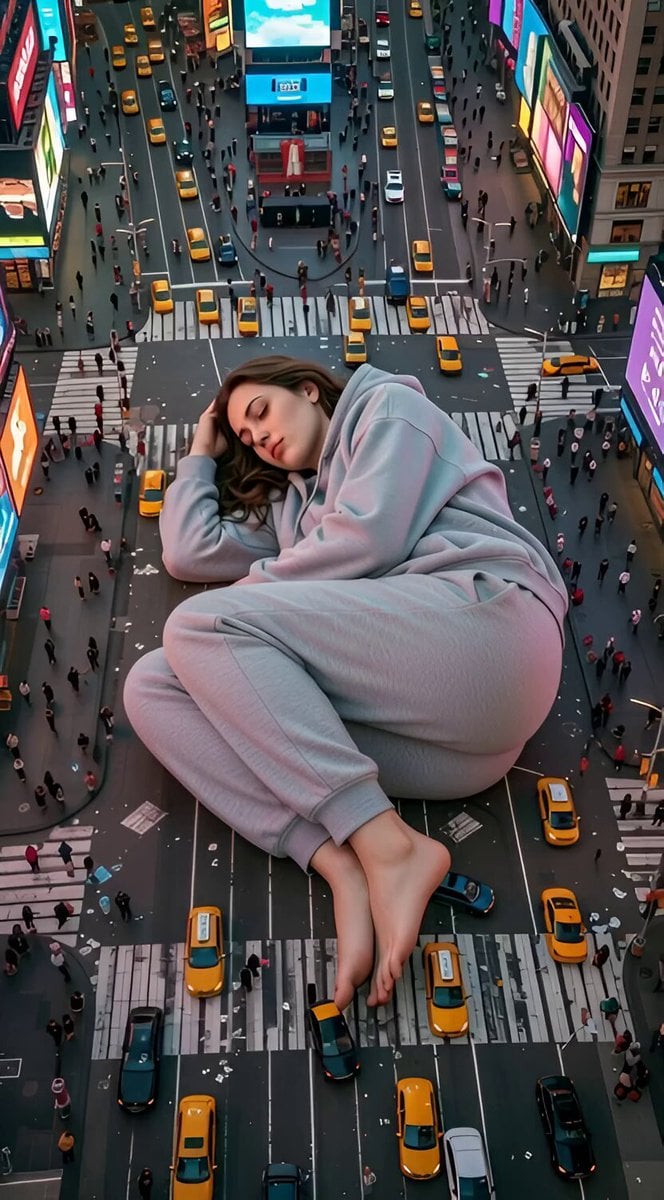 An extreme perspective drone shot capturing the uploaded face as reference
