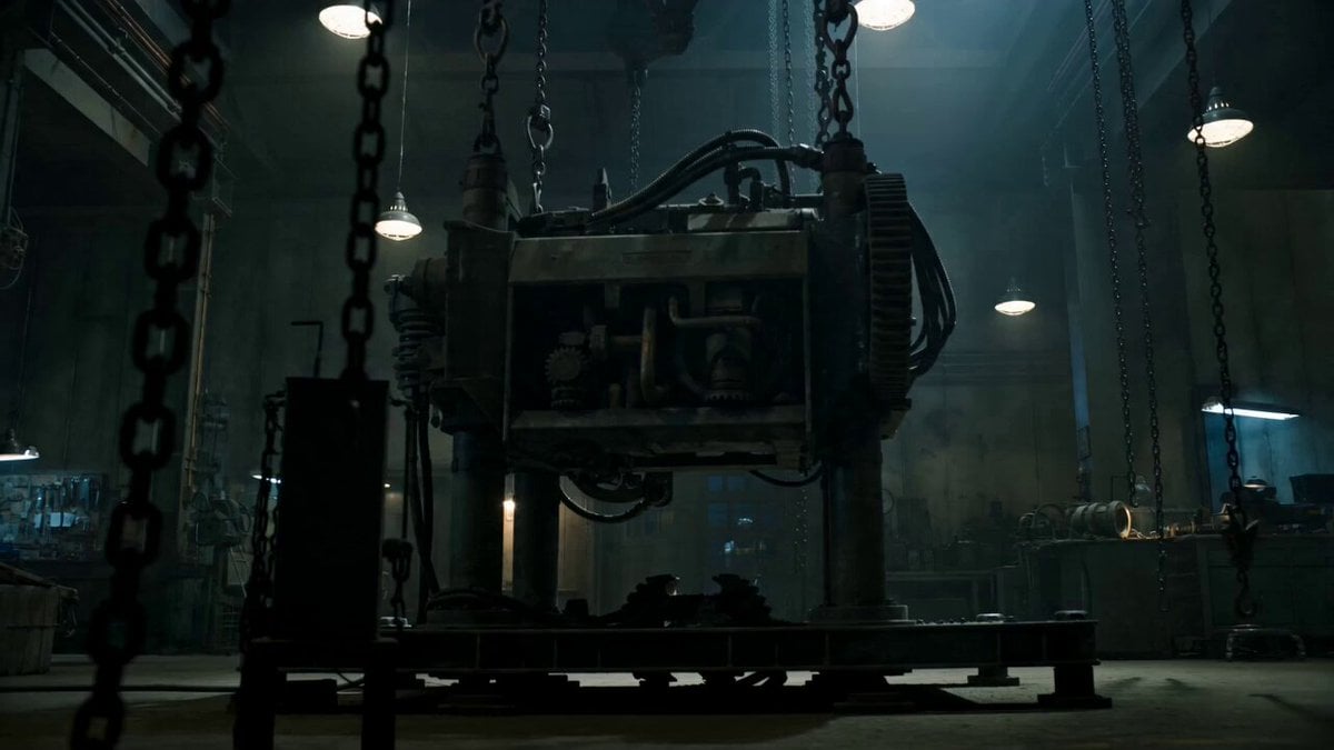 3 seconds: Establish the spatial problem. A woman enters a dark workshop in